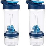Amazon Basics Shaker Bottle with Mixer Ball – 20-Ounce, 2-Pack, Blue, 11.8x9x23cm