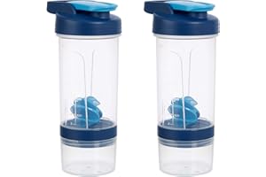 Amazon Basics Protein Shaker Bottle with Mixer Ball, Cups for Shakes, 20 oz, 2-Pack, Blue, 11.8x9x23 cm