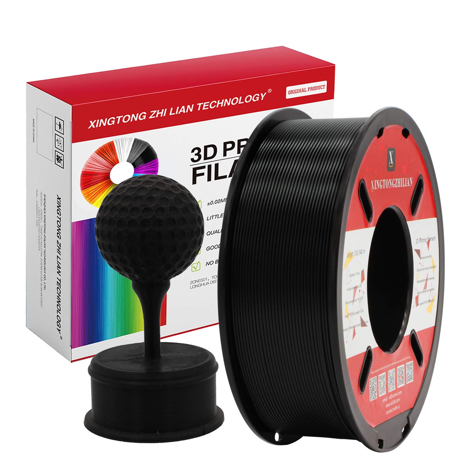 PLA 3D Printer Filament 1.75mm,3D Printing Filament Material Dimensional Accuracy +/- 0.02 mm,1kg/Spool (2.2 LBS) for 3D Printers,Black PLA