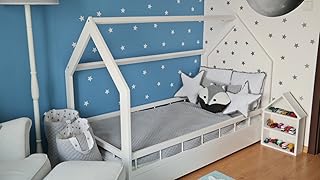 Kinderbett Hausbett Spielbett Abenteuerbett Einzelbett mit Absturzsicherung (Farbe: weiß)