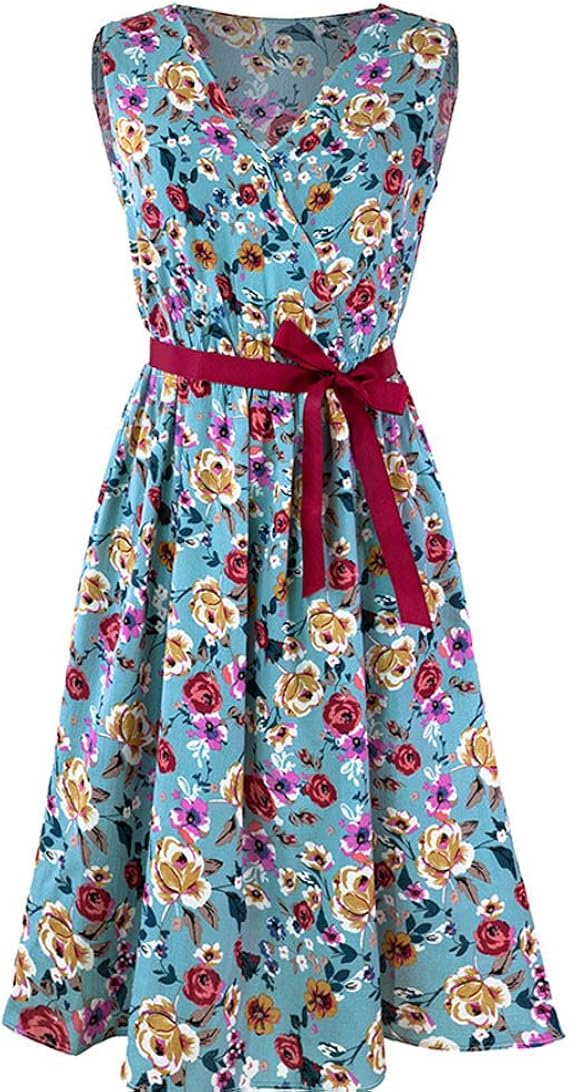 Amazon Hosam レディース 夏 春 ワンピース ミニドレス Vネック 花柄 カントリー おしゃれ ゆったり 夏雰囲気 パーティー デート 合コン セクシー ワンピース 女性 洋服 S ブルー ワンピース チュニック 通販
