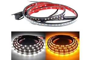 SOCAL-LED LIGHTING Truck LED Running Board Light DRL Side Kick Switchback Strips 60" (150cm) 12V Sequential Flashing Turn Signal Lights, Dual-Color Amber White, Pack of 2