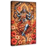 Aosarocc Maa Kali Goddess of Power Canvas Wall Art, Hindu Goddess Kali with Sword And Trident Oil Painting Poster, Spiritual Indian Home Decor for Living Room 12x18inch(30x45cm) Frame-style