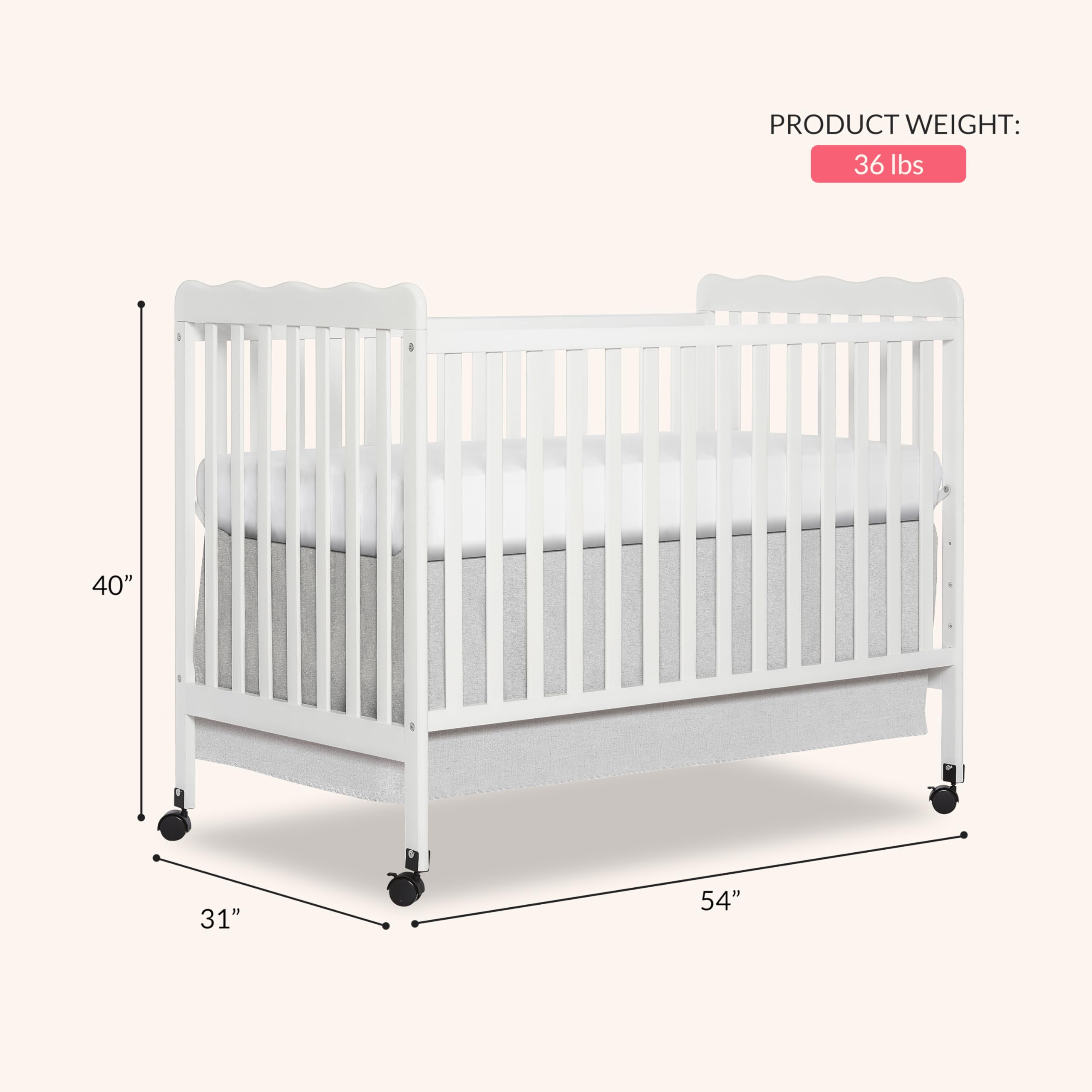 Dream On Me Carson Classic 3-in-1 Convertible Full-Size Baby Crib in White, GreenGuard Gold & JPMA, 4 Mattress Heights, Converts to Day & Toddler Bed, Locking Wheels, Classic Nursery Design
