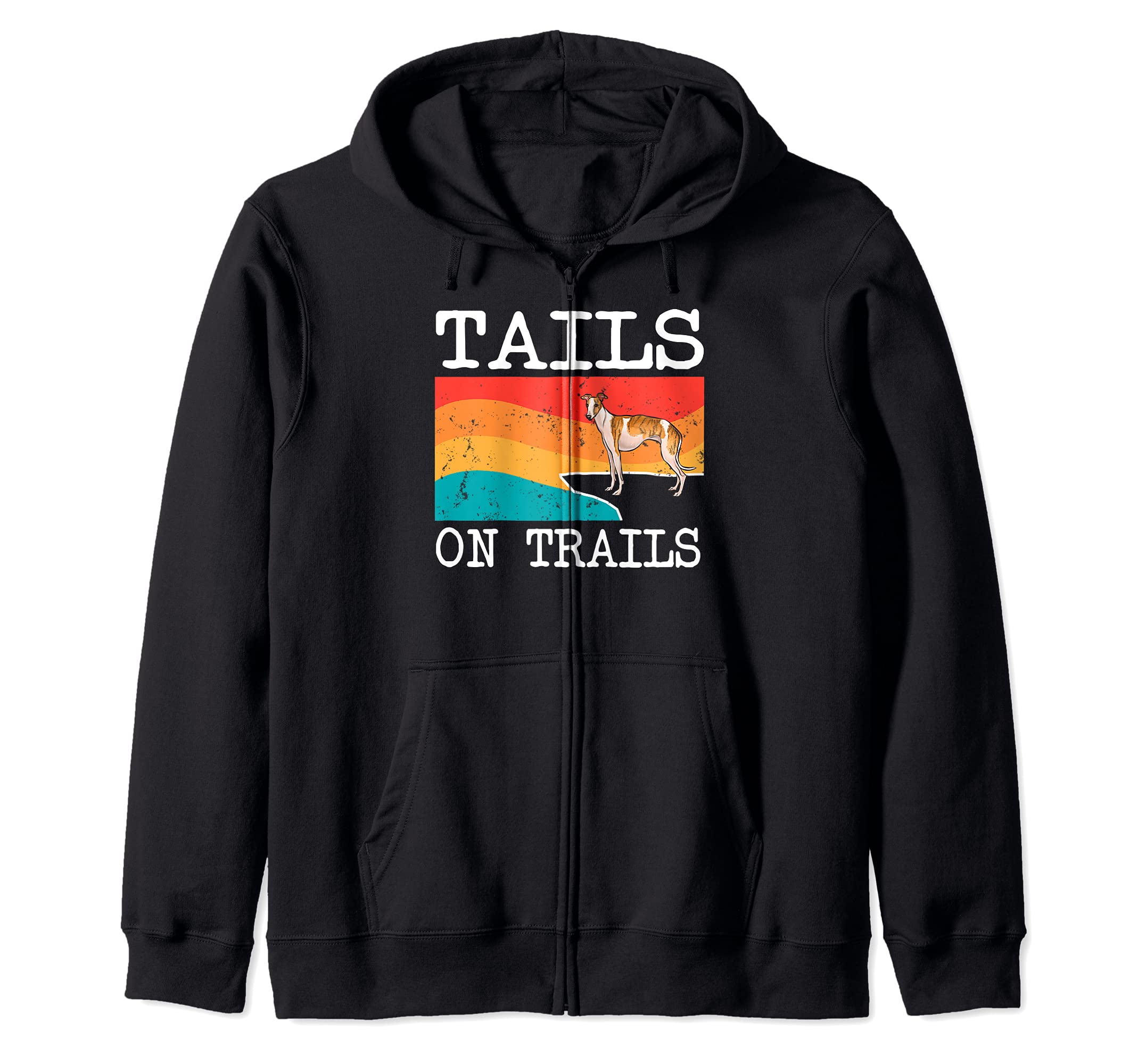 Tails On Trails Whippet Dog Funny Hiking Zip Hoodie