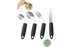 4-Piece Adaptive Utensils Set - 42° Angled Parkinsons Utensils, Weighted Utensils for Tremors and Parkinsons Patients, Easy G