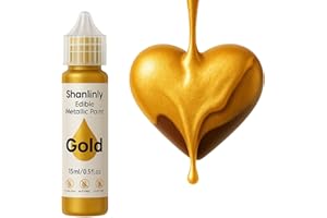 SHANLINLY Edible Gold Metallic Paint for Baking – Food Grade Edible Gold Dust Drink Glitter for Shimmer Cake Decorating, Cookies, Cupcakes, Cocktails – 15ml Perfect for Holidays, Wedding, Birthday Decorating