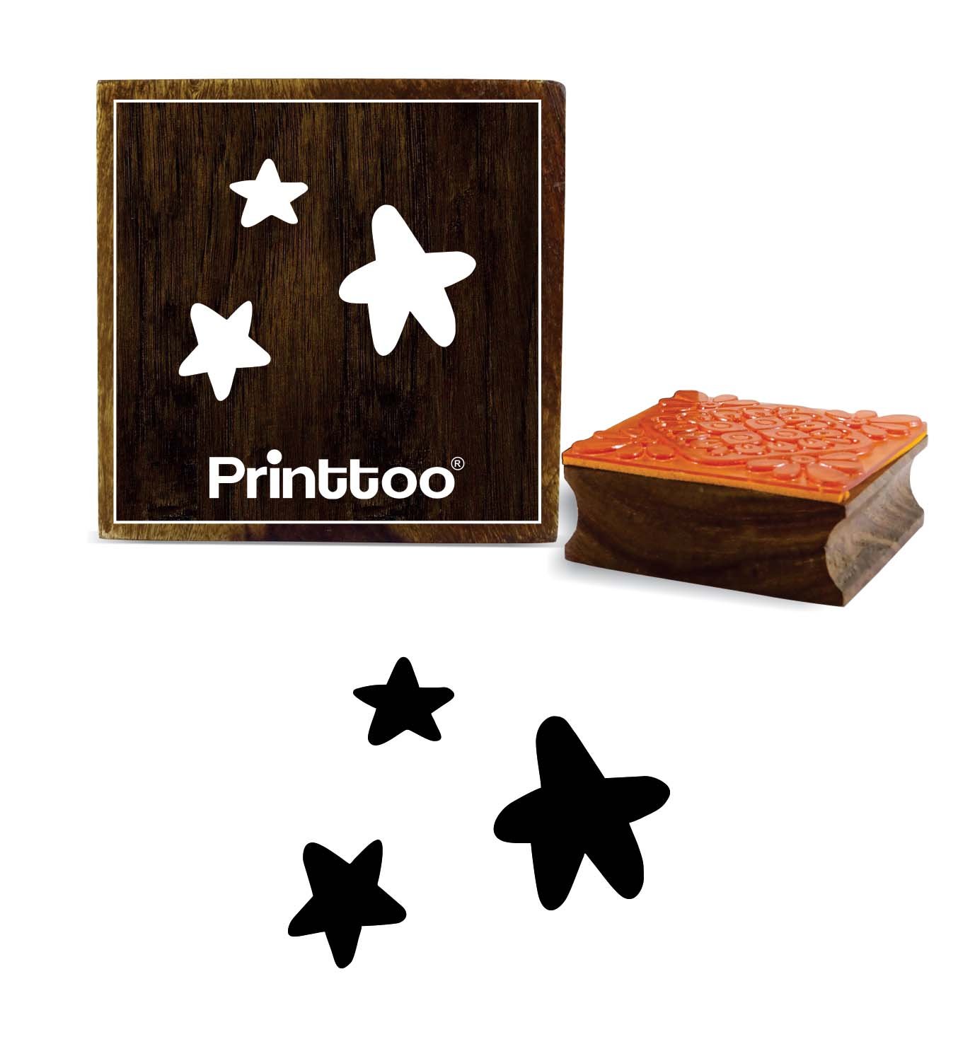 Printtoo Star Design Square Brown Diary Card Wooden Rubber Stamp Scrap-Booking-3 x 3 Inches
