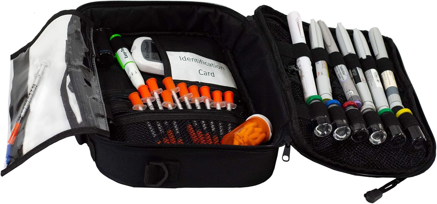 ChillMED Premier Diabetic Supply Organizer | Travel Bag with Shoulder Strap and One 24 oz Cold Pack - Up to 24 Hours of Cool Time - 11" x 9" x 3" (Grey): Health & Personal Care