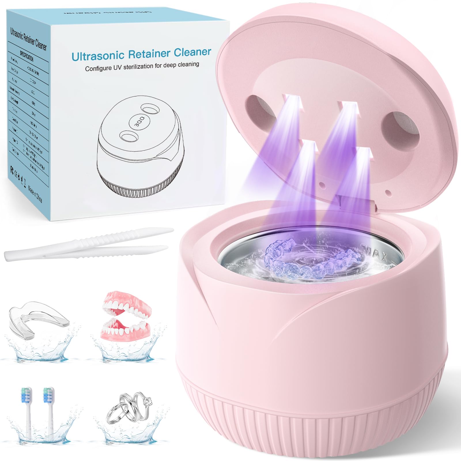 Photo 1 of Dental Ultrasonic Retainer Cleaner Machine - Dental Cleaning Pod for Denture, Mouth Guard, Aligner, Night Guard, Braces, Toothbrush Heads, Jewelry, 45kHz Retainer Cleaner with Digital Timer & 200ML