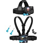 MiPremium Chest Harness Chesty Mount &amp; Head Strap for GoPro Hero 13 12 11 10 9 8 Max Go Pro Hero 7 6 5 3 4 Session Black Silver Fusion DJI Osmo AKASO Accessories Kit for Action Cameras