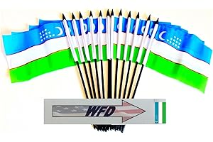 WORLD FLAGS DIRECT Pack of 12 4"x6" International Polyester Miniature Office Desk & Little Table Flags, 1 Dozen Country 4x6 Small Mini Hand Waving Stick Flags (Uzbekistan Miniature Flags)