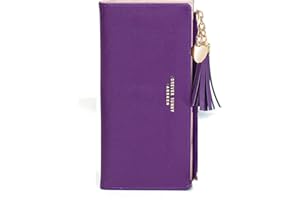 KOTORA Womens Slim Wallet Girls Thin Wallets Pretty Mini Long Card Holder Small Tiny Clutch Zip Purse Love Pendant Tassels Billfold (Purple)