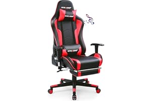 GTRACING Gaming Chair with Footrest Speakers Video Game Chair Bluetooth Music Heavy Duty Ergonomic Computer Office Desk Chair Red