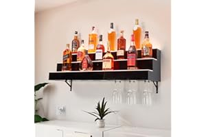 TrailBlaze 40 Inch LED Lighted Liquor Bottle Display Shelf – 3-Tier Acrylic Bar Shelf, Multicolor Ambient Lighting, Wall-Moun