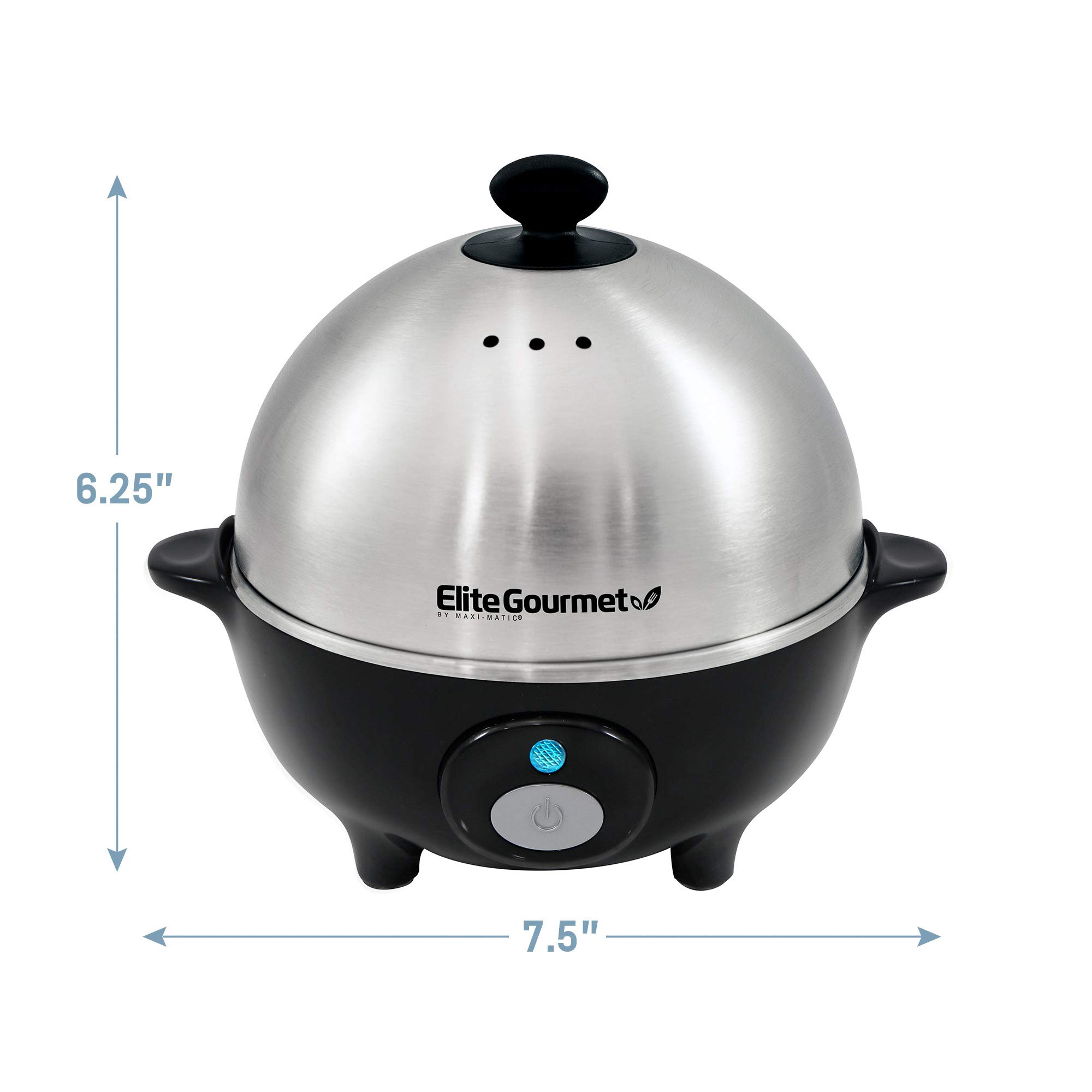Elite Gourmet EGC-508 Rapid Egg Cooker, 7 Easy-To-Peel, Hard, Medium, Soft Boiled Eggs, Poacher, Omelet Maker, Auto Shut-Off, Alarm, 16-Recipe Booklet, Stainless Steel