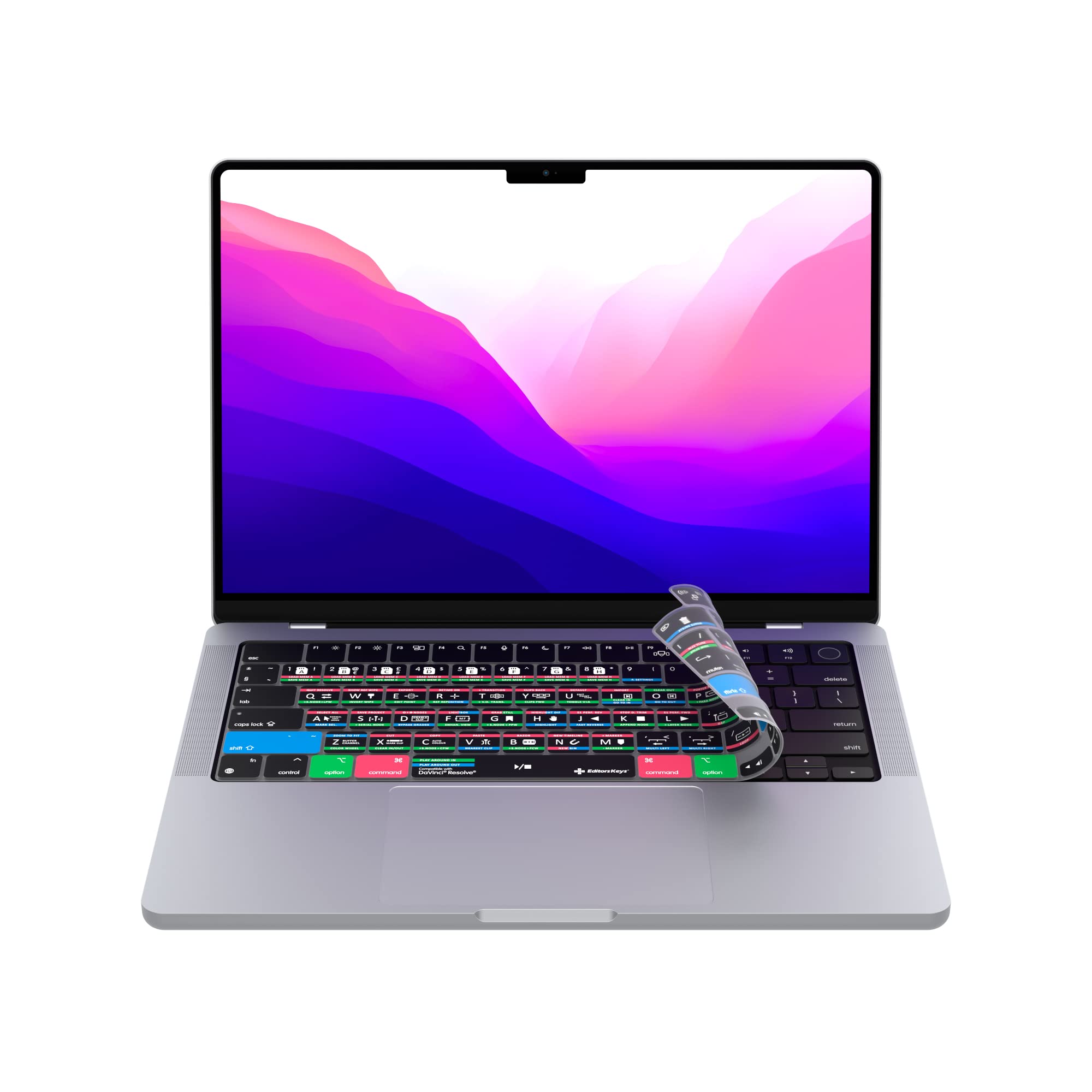 DaVinci Resolve Keyboard Cover for 14" & 16" MacBook Pro 2021 onwards and Airs from 2022 onwards with M Series Chips - Genuine Editors Keys - Will not fit other models