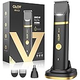 Groin & Body Hair Trimmer for Men - Electric Shaver for Pubic Hair, Chest, Legs - Ball Pubic Groomer, LED Light, Replaceable Ceramic Blade Heads, USB-C Recharge Dock, Waterproof Hygiene Razor