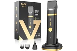 OLOV 2.0 Groin & Body Hair Trimmer for Men - Electric Shaver for Pubic Hair, Chest, Legs - Ball Pubic Groomer, LED Light, Replaceable Ceramic Blade Heads, USB-C Recharge Dock, Waterproof Hygiene Razor