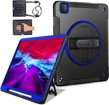 Amazon Com Miesherk Ipad Pro 12 9 Case 2020 4th Generation 2018 3rd Gen Wireless Apple Pencil Charging Military Grade Shockproof Full Body Protective Cover With 360 Rotating Stand Hand Shoulder Strap Blue Computers Accessories