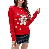 Women Sequins Patterns Ugly Christmas Sweaters Long Sleeve Snowflake Xmas Sweater Crewneck Christmas Knit Pullover Top