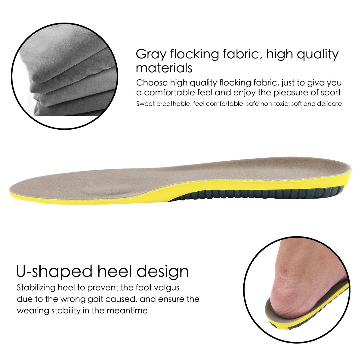 HLYOON Sport Trainer Athletic Cushioning Arch Support Shoe Insoles Excellent Shock Absorption for Arch Support,Gray flocking cloth and PU+TPU, High elasticity and Quick-drying (UK Woman\'s (3-8))