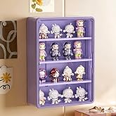 Figure Display Case, Wall Mounted Display Cabinet, 4 Tier, Purple | Clear display cabinet with magnetic door for mini figures and collectibles, wall mounted or desktop display