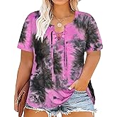 CARCOS Womens Plus Size Tops Short Sleeve Shirts V Neck Tunic Floral/Tie Dye/Solid Summer Tees XL-5X