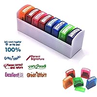 Hmseng Self-Inking Teacher Stamp Set (8PCS) for Grading Classroom Teachers Review Homework Feedback Parents Signature Colorfu