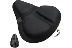 Bike Seat Cover, HUIOK Wide Gel Exercise Bike Seat Cushion for Women Men Comfort, Fits Spin, Stationary and Cruiser Bikes, Indoor Outdoor Cycling, Water Dust Resistant Cover Included