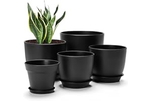 7 Pack Mix Size Plastic Plant Pots, 6.2/5.4/4.8/4.5/4 inch Indoor Planters with Drainage Holes and Tray, Thickened Plastic Fl