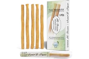 AL-IHSAN Miswak Stick 5 Pieces – Natural Strong Aroma Traditional Toothbrush - Peelu Siwak with Holder, Vacuum-Sealed Sewak f