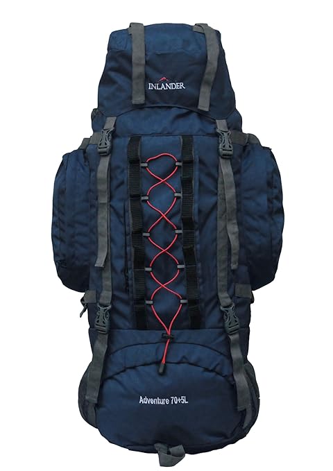 INLANDER 70+5 L Navy Blue Travel Bag for Hiking Trekking Daypack Rucksack with Rain Cover 