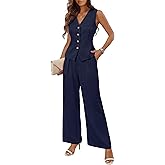 MEROKEETY Women's 2 Piece Outfits Summer 2026 Sleeveless Suit Vest Wide Leg Pants Business Work Casual Blazer Sets