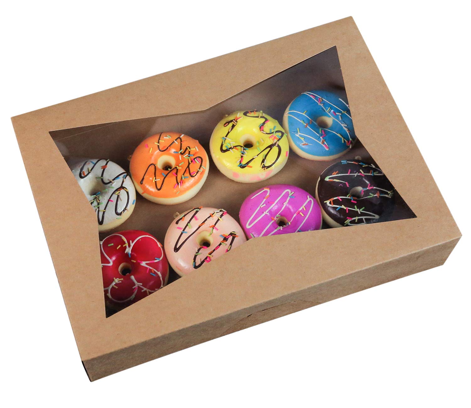 15-Pack Paperboard Brown Lock Corner Window Bakery Box, 14 x10 x 3inch Large Container with PVC Windows for Pie and Cookie Box Pack of 15 (Brown, 15)