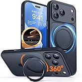 CANSHN 360° Spin Magnetic Stand for iPhone 17 Pro Case with Camera Control [Full Camera Protection] [Compatible with Magsafe] Translucent Matte Shockproof Protective Phone Cover 6.3" - Black