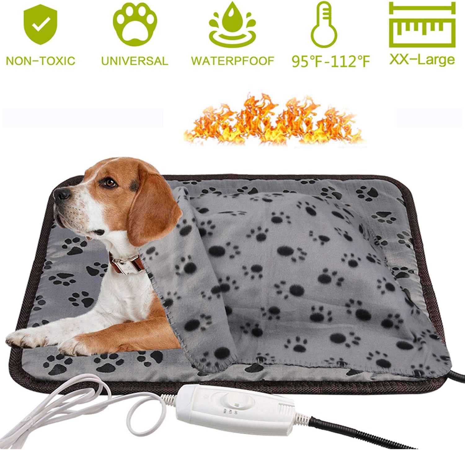 egosopp Pet Heating Pad Large 33''x24'' with Pet Warm Blanket, Pet Bed Warmer Mat for Large Dogs Cats Waterproof Electric Heat Pad with Chew Resistant Cordโฆ