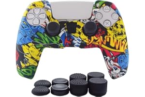 PS5 Controller Skin-Hikfly Silicone Cover for PS5 Controller Grips,Non-Slip Cover for PlayStation 5 Controller- 1 x Skin with 8 x Thumb Grip Caps(WhiteBird)