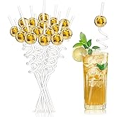 16PCS Disco Ball Straws, Reusable Disco Party Decorations Straws with Upgraded Mini Disco Ball Decor, Last Disco Bachelorette Decorations (Golden)