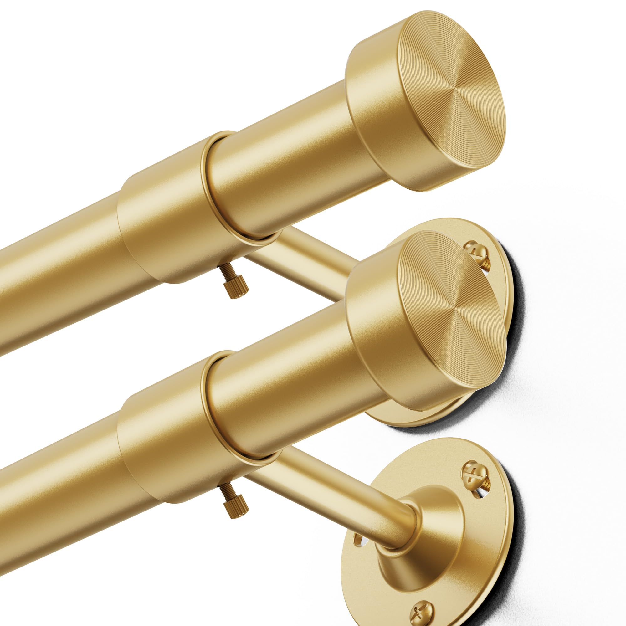 Photo 1 of YaFex 2 Pack Heavy Duty Curtain Rods 32-120 Inch, 1 Inch Adjustable Gold Curtain Rod for Windows, Long Window Treatment Rods Set with Aluminium Finials, Modern Design