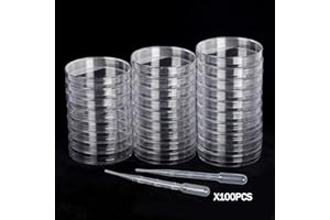 KEILEOHO Petri Dishes with Lids,50 Pack 90mm Dia x 15mm Deep Clear Petri Dish and 100 Pcs 3Ml Transfer Pipettes for Lab Scien