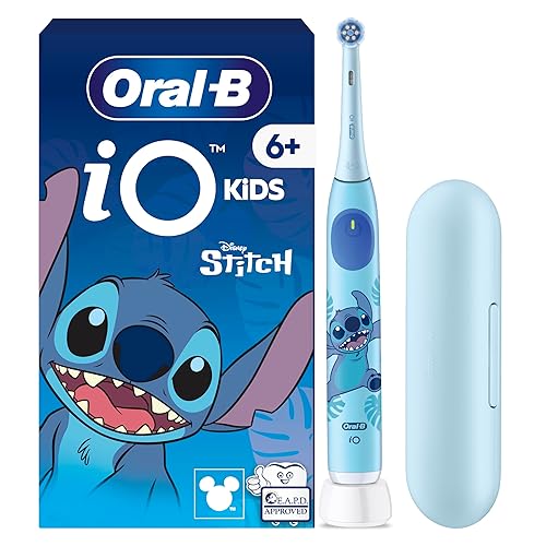 Oral-B iO Kids Disney Stitch Electric Toothbrush, 1 Toothbrush Head, 1 Travel Case, 3 Modes with Kid-Friendly Sensitive Mode, 2-Min Music Timer, for Ages 6+