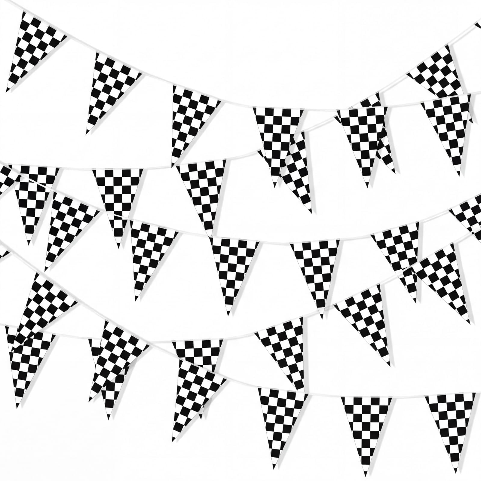 Checkered Flag Banner 114.8 ft Racing Pennant Banner Checkered Flag Party Supplies Pennant Banner Flags Racing Party Pennant Flag for Birthday Party Decor (Black White)