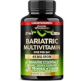 Bariatric Multivitamin - 45 mg Iron Supplements - Made in USA - for Women & Men - All-in-One, 21 Essential Vitamins - Gastric Sleeve Support - Free of Sugar, Gluten & Soy - 90 Capsules, Once Daily