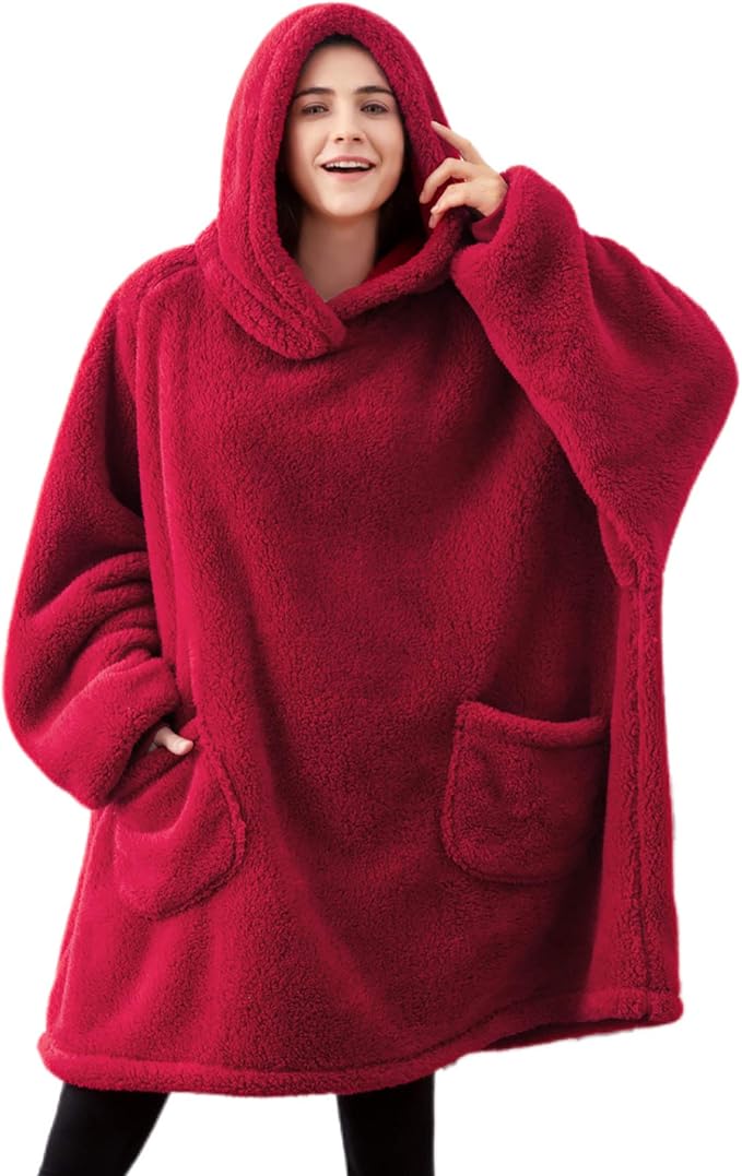 Bedsure Blanket Hooded with Sleeves and Pocket- Soft Fleece Oversized