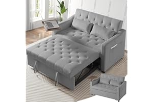 Skepphlay 3 in 1 Convertible Couch, Pull Out Sofa Bed with 3-Level Adjustable Backrest, Sleeper Loveseat with Storage and Pillows, Modern Recliner for Living Room Apartment Office, Full Size, Gray