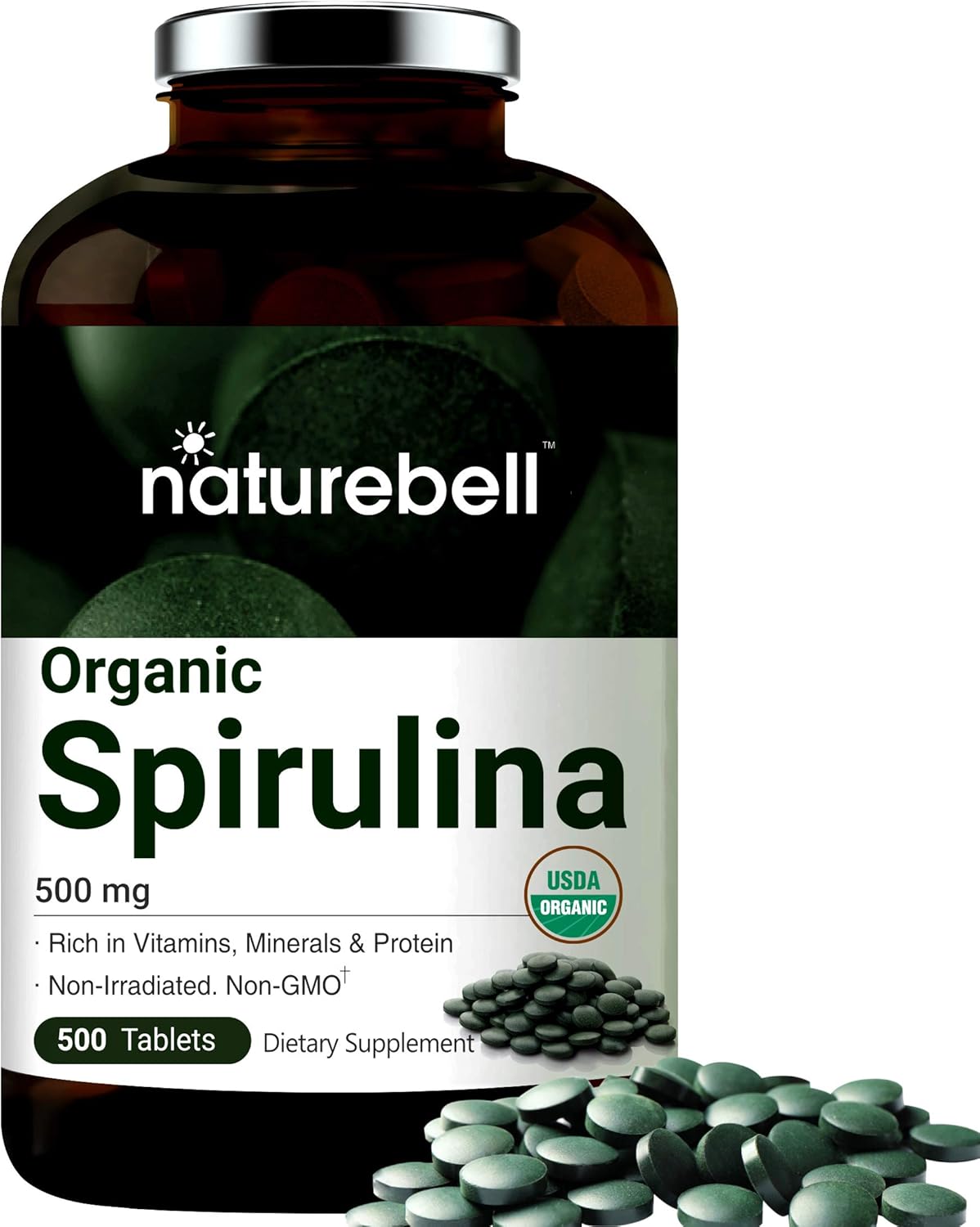 Organic Spirulina Tablets, 3000mg Per Serving, 500 Counts