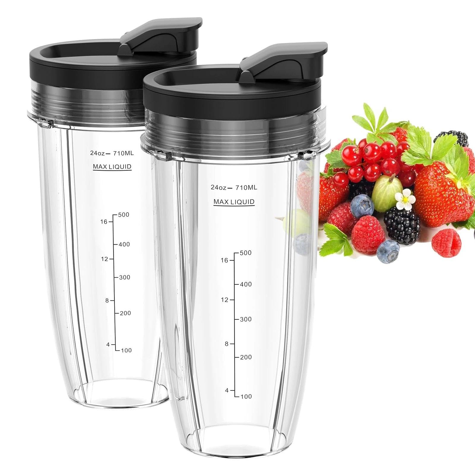 Photo 1 of ***(HEAVILY USED/ MISSING A LID)***
2 Pack Blender Cups Replacement for Ninja, 24oz Blender Cups with To-Go Lids Compatible with Nutri Ninja Auto IQ BN401 BN751 BN801 Bl450 BL456 BL480 BL482 BL642 BL682 Foodi SS151 SS351 SS401