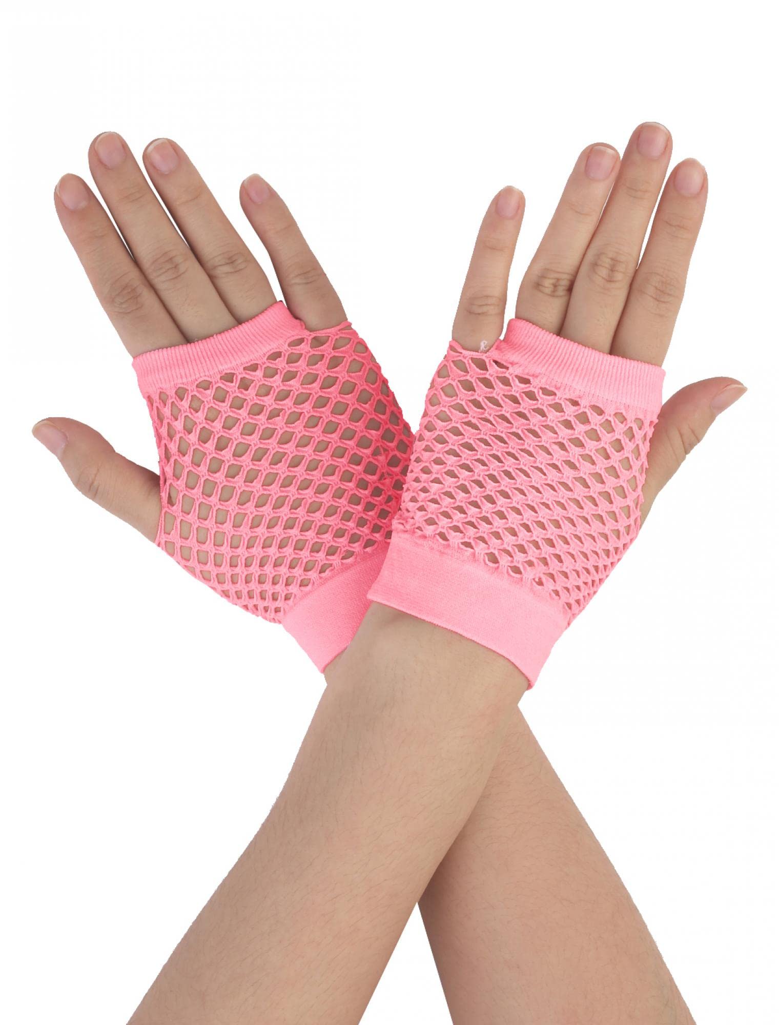 Sourcingmap Women's Fingerless Mesh 1980s Fancy Party Costume Accessories Fishnet Gloves Pink Short-1Pair