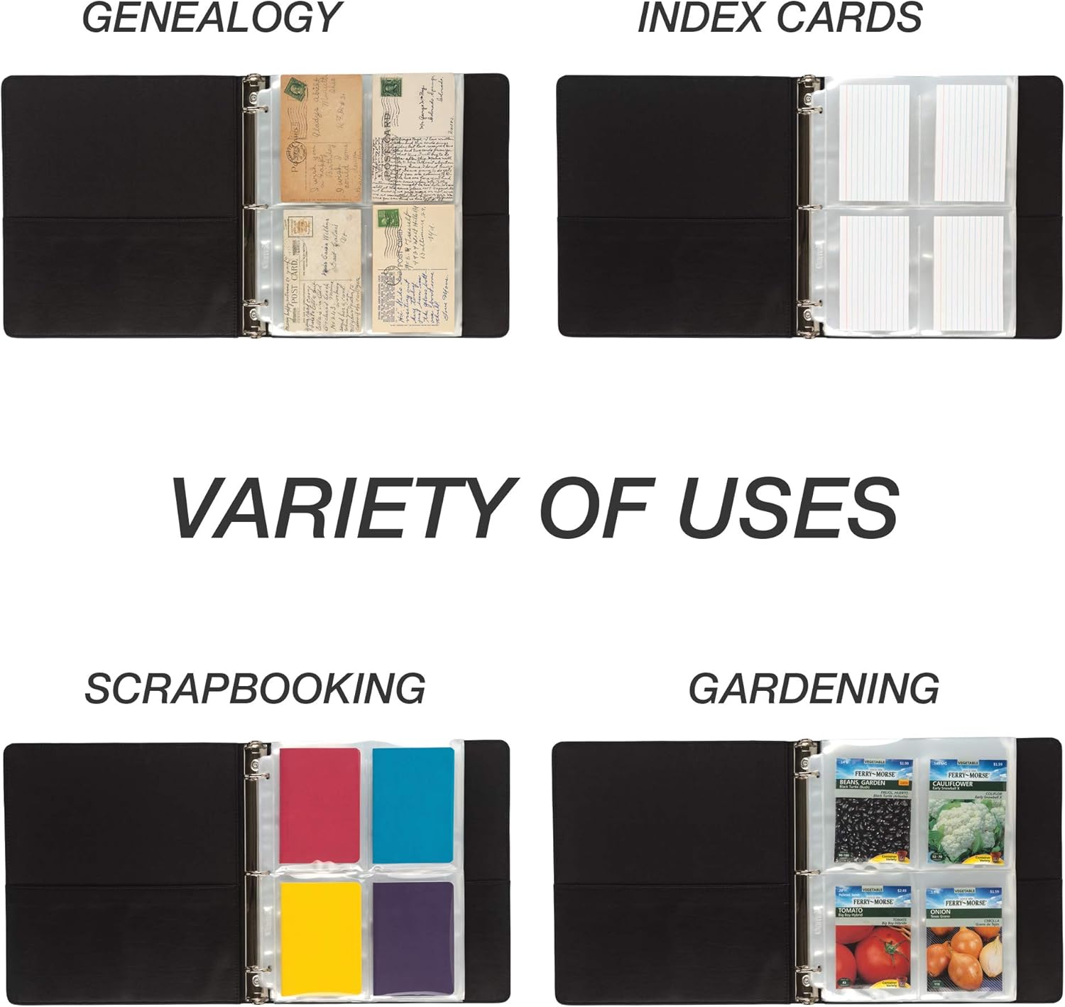 Samsill 50 Pack 4 Pocket Garden Seeds Clear Sheet Protectors, Card Protectors, Also Works for Postcards, Index Cards, Couponing, Each Pocket Measures 3.5" x 5.25", Fits in Standard 3 Ring Binder : Office Products